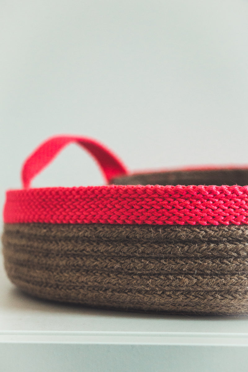 plateau en corde naturelle et ganse fluo